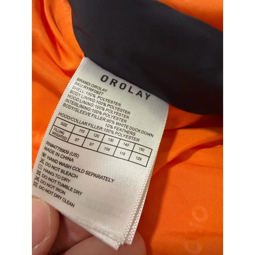 Orolay Kids Down Coat Navy Blue Puffer Jacket Fleece Hood 140 10-11Y YRF092T